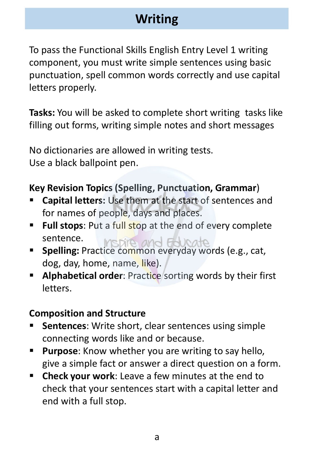 English Functional Skills - Level 1 - Writing Workbook